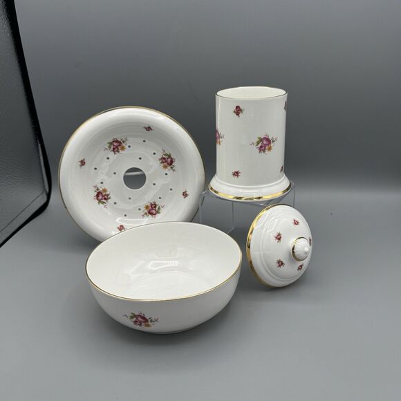 Vtg Laura Ashley Parfums Fine Bone China Bathroom Soap Dish Bowl & Candle Holder - Picture 2 of 8